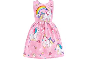 Lito Angels Vestido de Unicornio para Niñas Pequeñas, Ropa Casual de Fiesta de Cumpleaños de Verano, Azul/Rosa/Morado
