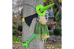 HOIIOH Halloween-Deko Outdoor – 135 cm Halloween Hexe Kracht gegen Baum, Witzige Fliegende Hexendeko zum Hängende für Garten, Vordervoranda, Gruselhaus, Outdoor/Indoor, Hof, Partydeko (Grün)