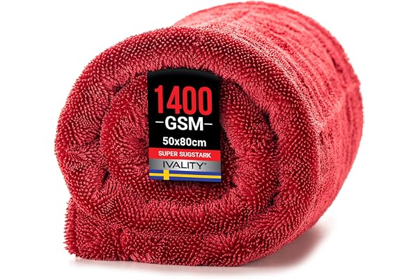 Ivality XXL torkhandduk för bil 80x50 cm – 1400 GSM mikrofiberduk, luddfri och säker för lacken, ultraabsorberande rengörings