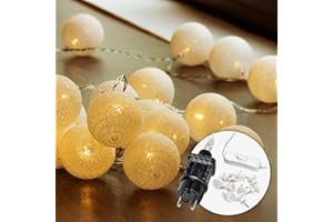 COBUS CozyHome Blanc guirlande lumineus boule coton - 20 LED & 6m Blanc chaud I Avec fiche I Guirlandes lumineuses chambre Fairy lights intérieur I Led decoration Girlande interieur Fil lumineux d'intérieur