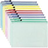 Pochette Document Zippée A4,Pochette Zippée 5 Couleurs PVC Transparentes Document Dossier,Mesh Zipper Pouch pour Voyage,pour 