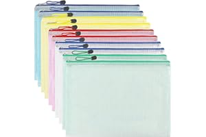 WOOBROO Pochette Document Zippée A4,Pochette Zippée 5 Couleurs PVC Transparentes Document Dossier,Mesh Zipper Pouch pour Voyage,pour Bureau,Voyage, Fournitures(10PCS)