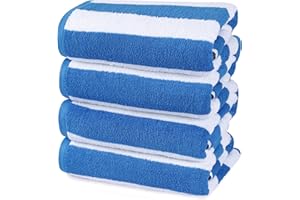 Utopia Towels - Ręczniki plażowe Cabana Stripe (76 x 152 cm) - Duże, w 100% ring spun bawełniane ręczniki basenowe/kąpielowe, miękkie i szybkoschnące (zestaw 4 - niebieski)