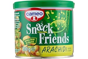 Cameo Snack Friends Arachidi 200 g, Arachidi Tostate e Salate per Aperitivo Conservate in una Pratica Lattina con Coperchio Salva Freschezza, Senza Olio di Palma, Vegano, 200 g Complessivi