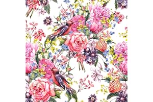 ReWallpaper Carta da Parati Tropicale Uccellini e Fiori 44.5CM×3M Carta da Parati Adesiva Muro Camera da Letto Floreale Rosa Pellicola Autoadesiva per Mobili Carta Adesiva per Pareti Armadio Vintage