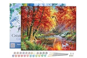 Figured'Art Peinture par Numéro Adulte avec Cadre Rivière d'automne et barque - Activité Manuelle Kit de Loisir Créatif DIY Numéro d'Art Complet - 40x50cm toile tendue sur châssis