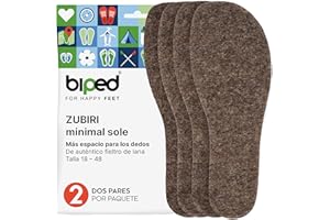 biped minimal sole ZUBIRI - 2 pares de plantillas para zapatos barefoot - plantillas de fieltro de lana auténtica - se adaptan a calzado minimalista para adultos y niños(39)