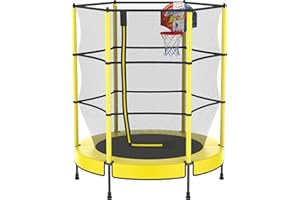 PILIN Kids Trampoline with Basketball Hoop, Ø4.76FT Indoor Outdoor Toddler Trampoline with Springs, Raised Safety Net - Birthday Gifts for Boys and Girls, Christmas Toy Gifts for 1-8 Years Old