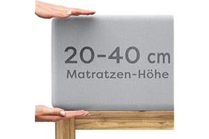 ‎WOLKENFELD Wolkenfeld Spannbettlaken 200x220cm – 220x240cm – Premium Jersey Baumwolle mit 5% Lycra – Faltenfreies Bettlaken für hohe Matratzen bis 40 cm – Atmungsaktiv & Oeko-TEX Zertifiziert – Hellgrau