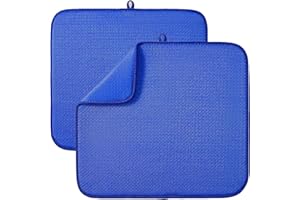 LIFAITH Microfibre Drying Mat for Kitchen Dish Drying Drainer Mat Absorbent Drying Mat Washing Up for Glass, Plate ⋓ 40cm x 46 cm 2 Pack Blue