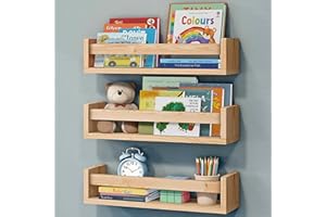 NATURE SUPPLIES Bücherregal Kinder, 3er-Set, Regal Kinderzimmer, Wandregal Kinderzimmer, ideal für Bücher und Spielzeug, Montessori Regal | Naturholz