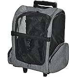 PawHut Trasportino Zaino 2 in 1 per Cani e Gatti con Tasche Laterali, Maniglia Telescopica e Ruote, 42x25x55cm, Grigio