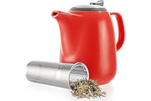 Tealyra - Daze Ceramic Large Teapot Red - 1400ml (6-7 Cups) - with Stainless Steel Lid Extra-Fine Infuser for Loose Leaf Tea