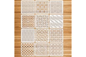 OOTSR 12Pcs Stencil for Crafts Reusable, 15x15cm Plastic Painting Drawing Stencils DIY Stencils Template for Painting on Wood Floor Furniture Wall Art