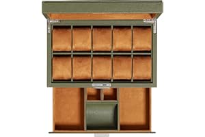 ROTHWELL Scatola porta orologi in pelle a 10 scomparti con cassetto, organizer per orologi di lusso, fodera in micro pelle scamosciata ultra morbida - Scatola Dell'orologio - Scatola Dell'orologio