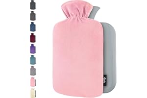Qomfor Hot Water Bottle with Cover UK - 1.8L Large Soft Water Bottle with Fleece Cover - Fluffy for Period Pain Relief, Back Pain, Adults & Kids - Great Gift for Women (Pink)