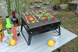 JJA BBQ Grill, Charcoal Barbecue Grill, Fire Pit, Folding, Portable Grill, for Outdoor Cooking Camping Hiking, Picnics Trips (Medium 35x27x20 cm)