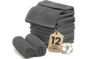 Novo Home Face Towels Pack of 12 – 100% Cotton Washcloths (30x30cm) – Soft, Quick Dry, Highly Absorbent Flannels for Bathroom, Spa, Gym – Dark Grey