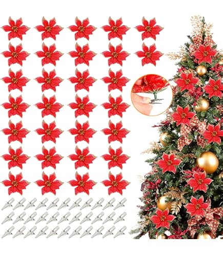 12 Stück Weihnachten Funkeln Weihnachtsstern Blumen Künstliche