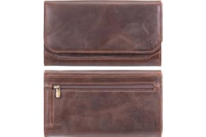 moonster Leather Purses for Women, Real Leather Womens Purse w/RFID Protection, Large Capacity Ladies Purse – 2 Zip, 3 Open & 2 Clear Pockets + 9 Card Slots, Wallet for Women Classic Brown 20x10cm