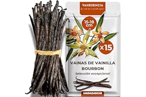 15 Vainas de Vainilla Bourbon XL 15-18 cm | Vainilla en Rama de Madagascar | Bourbon | Aroma Intenso y Auténtico | Bolsa zip hermética | VANESENCIA (15 Vainas XL)