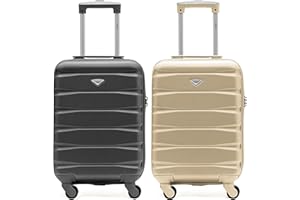 Flight Knight Zestaw 2 lekkich 4-kołowych walizek ABS twardy futerał kabinowy bagaż podręczny zatwierdzony dla ponad 100 linii lotniczych, w tym British Airways, easyJet, Jet2 i Wizz 55 x 35 x 20 cm -