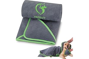 HezzLuv Asciugamano per Cani 130 X 75 Cm Asciugamano per Cani in Microfibra Assorbente con Tasche Asciugamano per Cani Ad Asciugatura Rapida per Cani, Gatti O Altri Animali Domestici (Verde)