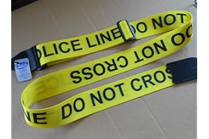 LEATHERCRAFT UK MADE EXTRA LONG YELLOW POLICE LINE DO NOT CROSS ELECTRIC,ACOUSTIC BASS GUITAR STRAP WITH LEATHER ENDS & INTEGRAL PICK HOLDER