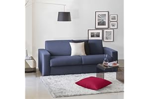 Talamo Italia - Divano Letto Algisa, Divano a 2 posti Large, 100% Made in Italy, Sofà Soggiorno con apertura girevole, in tessuto imbottito, con Braccioli slim, Cm 180x95h90, Blu