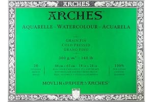 Arches 1795064 Aquarellpapier im Block (46 x 61 cm, 4-seitig geleimt, 300g/m² Feinkorn) 20 Blatt naturweiß
