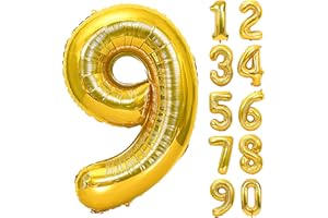 JARTTY Palloncino Numero 9 Oro (102cm), Palloncini Compleanno 9 Anni, Numeri Gonfiabili Compleanno Grandi, Palloncino Numero Foil Gigante