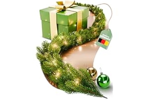 ArtiTree Christmas Garland - Lifelike Fir Garland, 270 cm, Green, LED Illuminated, Perfect for Christmas Decoration Indoor and Outdoor Use, Stair Railing & Door Frame