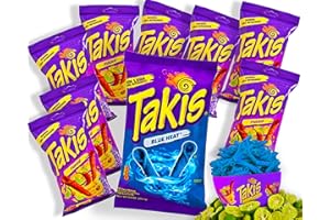‎MEXHAUS Takis Chips Box - 1x Takis Blue Heat 200g und 8x Takis Fuego 56g - Chips Grosspackung Chips scharf (Pack von 9) - Blaue Takis und Takis Fuego