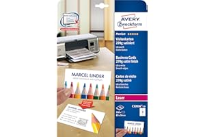 ‎AVERY ZWECKFORM AVERY Zweckform C32026-10 Premium Visitenkarten, blanko (100 Stück, 270g, 85x54 mm, beidseitig bedruckbar, satiniert ultraweiß, absolut glatte Kanten, 10 Blatt) zum Selbstbedrucken auf Laser-Druckern