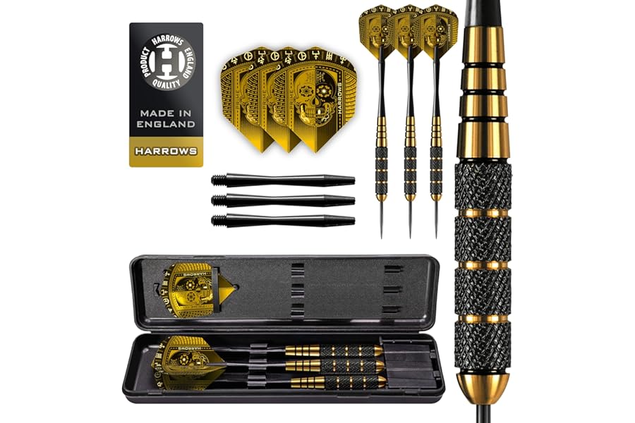 Harrows Voodoo and Voodoo Black Hex Brass Darts and Steel Tip Darts Set - Available in 18g, 19g, 20g, 21g, 22g 23g, 24g, 25g & 27g - Professional Darts Set - Includes Shafts, Flights & Travel Case