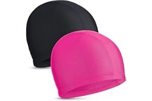 GEYOGA 2 Pièces Bonnets de Bain Élastiques Bonnet de Natation en Tissu Confortable Bonnets de Piscine Légers pour Femmes Hommes Enfants en Nageant