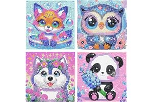 KiKiHong 4 Piezas DIY Animales Pintura Diamante,5D Diamond Painting Kit,Cuadros Diamantes 5D,Pintura Diamante Niños Regalos de Cumpleaños para Niños y Niñas(15 * 15 cm)
