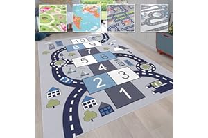 ‎PACO HOME Paco Home Kinderteppich Teppich Kinderzimmer Spielteppich Junge Mädchen Modern rutschfest, Grösse:160 cm Rund, Farbe:Grau