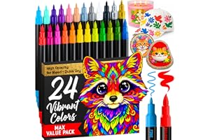 ARTISTRO Acrylic Paint Markers for Fabric, Rock, Wood, Glass, Craft - 24 Quick Dry Dual-Tip Fabric Paint Pens for Halloween D