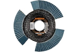 RHODIUS VISION PRO, 10 Stück Ø 115 mm K80 Fächerscheiben durchsichtig, Made in Germany, Metall Edelstahl Stahl INOX, für Winkelschleifer, Schleifscheibe, Fächerschleifscheibe