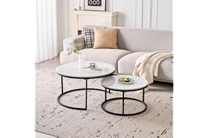 DEYARNA HOME Set med 2 runda sidobord med skiva i teknisk keramik (INTE MDF); stapelbara sidobord, idealiska för vardagsrum
