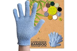 Temple Spring Guantes exfoliantes para baño, manoplas exfoliantes de bambú para ducha, exfoliantes corporales, esponja vegetal/exfoliación de belleza, removedor de vello encarnado - AZUL ACIANO
