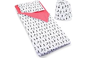PinkZebra Schlafsack Kinder 140 x 75 cm + Kissenbezug 60 x 40 cm & Beutel, Indoor für Kindertagesstätte Kindergarten Deckenschlafsack, 3-8 Jahre (bis 135 cm Kindergröße), Öko-Tex, Katze