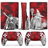 PS5 Konsol Disk Slim Edition ile Uyumlu Vinil Kılıf, Denetleyici Kılıf Seti - Dark Warrior Anime Art | Mat Kaplama | &Ccedil;izilmey