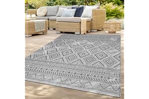 ‎TT HOME TT Home In-& Outdoor Teppich Wetterfest Balkon Küche Wohnzimmer Boho Rauten Design, Farbe: Dunkelgrau, Größe:300x400 cm