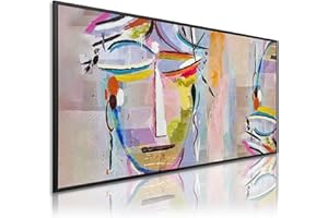 DekoArte - Handgemalt Leinwand Bild Abstrakt 140x70 cm FARBEN PICASSO GESICHTER- bilder acryl handgemalt mit Rahmen Farbe schwarz