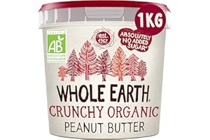 Whole Earth - Beurre De Cacahuetes Crunchy Bio - Source De Protéines - Sans Sucres Ajoutés - Idéal Pour Les Sportifs Et La Musculation - 1kg