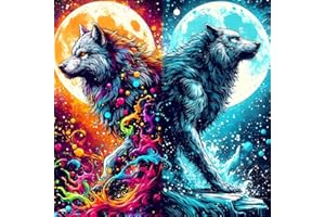 QINRUBB DIY Sonne und Mond Diamond Painting Erwachsene, 5D Wölfe Diamant Painting Bilder Anfänger, Runder Fantasie Vollbohrer Diamanten Malerei Stickerei Kreuzstich Geschenke Home Wand Dekor 30x30cm