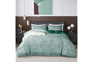 Jemiipee Set Copripiumino Matrimoniale con Motivo di Foglie Tropicali, 1 x Copripiumino 240x220 cm e 2 x Federe 50x80 cm Parure Sacco Copri Piumone Microfibra Biancheria da Letto Verde