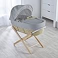 Kinder Valley Grey Waffle Palm Moses Basket with Folding Stand Natural, Adjustable Hood, Fibre Mattress & Padded Liner